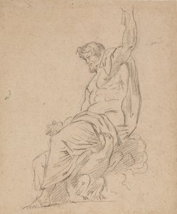 Recto: Istuva mieshahmo, mahdollisesti Jupiter, kotkan päällä, kurkottaa ylös vasemmalla kädellä tekijältä Ferdinand Victor Eugene Delacroix