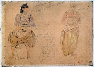 Tutkimuksia arabinaisista lyijykaivoksen piirtäminen akvarelliväreillä Eugene Delacroix (1798-1863) 1832 Pariisi, Louvre-museo tekijältä Ferdinand Victor Eugene Delacroix