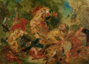 Tutkimus Leijonametsästystä varten, 1854 tekijältä Ferdinand Victor Eugene Delacroix