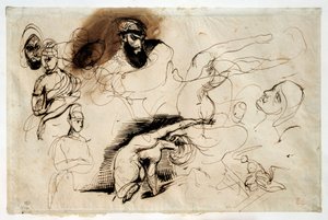 Tutkimus Sardanapalen kuolemasta. Piirustus: Eugene Delacroix (1798-1863) tekijältä Ferdinand Victor Eugene Delacroix