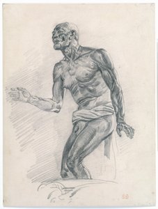 Tutkimus miesten alastonkuvasta: Tutkimus "Senecan kuolemasta" 1838–40 (grafiittia Buffet Bristol -levyllä) tekijältä Ferdinand Victor Eugene Delacroix