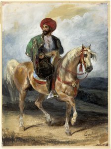 Turkkilainen ratsastaja, noin 1834 (guassi ja akvarelli paperille). tekijältä Ferdinand Victor Eugene Delacroix