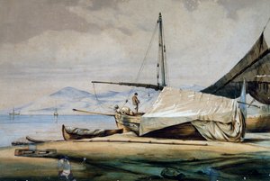 Leudi, Ligurian kalastusvene, värilitografia Ferdinand Perrot