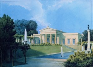 Näkymä Charlottenhofiin puutarhasta, 1855 (kynä & muste ja wc paperilla) tekijältä Ferdinand von Arnim