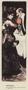 Mies juttelee nuoren naisen kanssa (väri litho) tekijältä Ferdinand von Reznicek