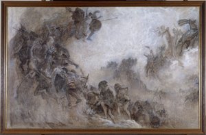 Luonnos Pariisin luonnonhistoriallisen museon paleontologisen amfiteatterin kattoa varten: Les Races humaines (Plafond). tekijältä Fernand Cormon