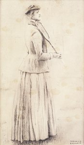 Tennispelaaja; Tutkimus "Muistoille"; Tennispelaaja; tai Du Lawn Tennis; Tutkimus "Memories" Tennisspeelster; Tutkimus "Muistoille", n. 1887 tekijältä Fernand Khnopff