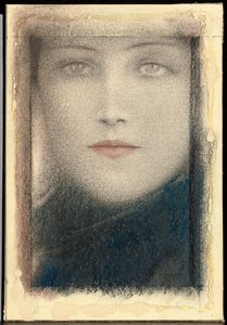 Naisen pää, n. 1910 tekijältä Fernand Khnopff