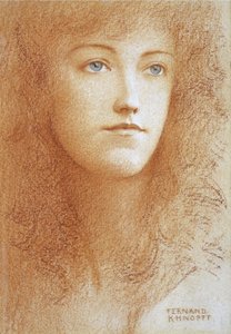 ""Nuoren englantilaisen naisen muotokuva"" Sanguine paperille kirjoittanut Fernand Khnopff (1858-1921) noin 1890 yksityinen kokoelma tekijältä Fernand Khnopff