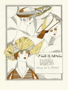 Mainos Verlaine, Modes, Lingerie, Bibelots, pub. 1914 (pochoir-painatus) tekijältä Fernand Siméon