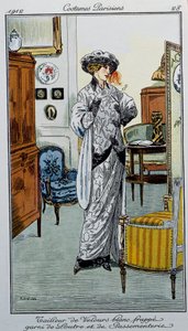 Pariisilaiset puvut: Valkoinen velour-räätälöity raidallinen saukko ja koristeet Dessine by Fernand Simeon
