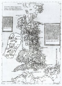 Britania Insula quae dup Regna continet Angliam et Scotiam cum Hibernia adiacente, kaiverrus Paulo Forlani, 1562 (kuparikaiverrus) tekijältä Fernando Bertelli