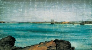 Puerto Deseado, yksityiskohta. Patagonian kaupunki ja kalasatama Santa Cruzin maakunnassa Argentiinassa. Piirustus Fernando BRAMBILA (1763-1832) Madrid. Merimuseo.