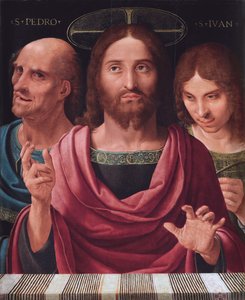 Salvator Mundi pyhien Pietarin ja Johanneksen välillä, n. 1507 (öljy puulle) tekijältä Fernando Yanez de Almedina