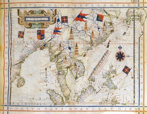 Portugalilaisen kartografi Fernao Vaz Douradon (noin 15-20-c1580) laatima kartta vuodelta 1571. Itä-Intian, Bengalinlahden, Kaakkois-Kiinan, Thaimaan, Borneon ja Japanin kartta. Kravun kääntöpiiri on nimetty. tekijältä Fernao Vaz Dourado