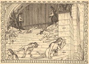 Ennen Tekojen temppeliä, levy 7, portfoliosta "Lebenszeichen", pub. 1908 Berliinissä, kirjoittanut Fritz Heyder Verlag tekijältä Fidus (1868 1948)