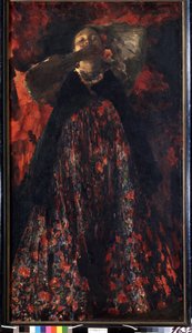 Tyttö (A Girl). Talonpoikanainen perinteisissä asuissa. Filipp Andreevich Maliavin (Maliavine) (tai Andrejevitš Maljavin) (1869-1940) maalaus, öljy kankaalle