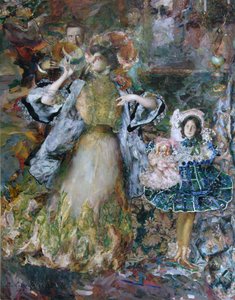 Omakuva vaimon ja tyttären kanssa, 1910 tekijältä Filipp Andreyevich Malyavin