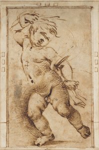 Tanssiva putto pitelee verhoja tekijältä Filippino Lippi