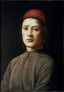 Nuoren miehen muotokuva, jolla on punainen hattu Filippiiniläisen Lipin (1457-1504) maalaus 1400-luvulla Firenze, Galleria degli Uffizi (toimistot) tekijältä Filippino Lippi