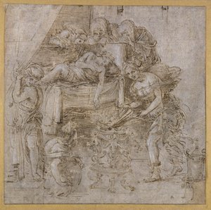 The Death of Meleager (kynä ja muste guassilla paperilla) tekijältä Filippino Lippi