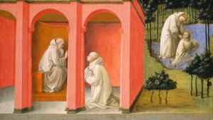 Pyhä Benedictus määräsi pyhän Mauruksen Pyhän Placiduksen pelastukseen, n. 14451450. tekijältä Filippo Lippi