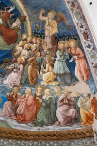 Pyhät ja enkelit, yksityiskohta Marian kruunauksesta tekijältä Filippo Lippi