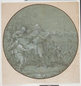 Cosimo III linnoittaa Livornon satamaa. Piirretty malli hopealevylle, yksi ns. "piatti di S. Giovanni" tekijältä Filippo Luzi