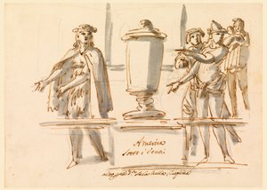 Piirros, Allegoria Amerikasta, kardinaali Falconierin salongin koristelu Frascatissa, 18.-19. vuosisata. tekijältä Filippo Marchionni