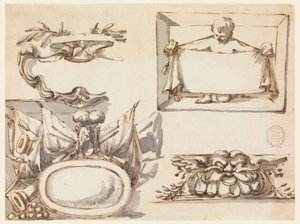 Piirustus, Vappu, pokaali, etiketti, friisin koristeaihe, 1750-75. tekijältä Filippo Marchionni