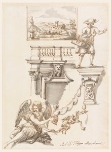 Piirustus, arkkitehtuuri ja hahmotutkimus, 1750-90 tekijältä Filippo Marchionni