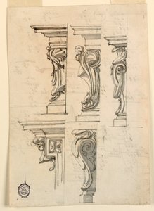 Piirustus, Viisi kulmamotiivia, n. 1750 tekijältä Filippo Marchionni