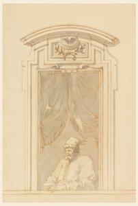 Piirustus, Ikkunalaatikko ja puolikas turkkilaishahmo, 1750-70 tekijältä Filippo Marchionni