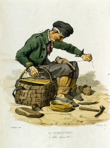 Napolin kaupungin pienyritys: pelastaja. Kaiverrus F. Palizzan maalauksen jälkeen. Francesco de Bourcardin teoksesta "" Costumi del regno di Napoli"" tekijältä Filippo Palizzi