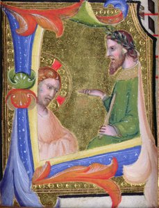 Kristus Pilatuksen edessä, historiallisella alkukirjaimella L, n. 1403-1405 (vellum ja kulta)