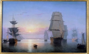 Bostonin satama laskevassa auringossa vuonna 1850 Maalaus Fitz Hugh Lane (1804-1865) 1850 Yksityinen kokoelma tekijältä Fitz Henry Lane