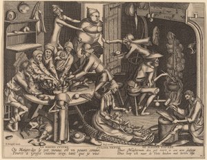 Ohut keittiö tekijältä Flemish 17th Century, after Pieter van der Heyden, after Pieter Bruegel the Elder