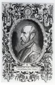 Abraham Ortelius, hänen World Theatrensä etukappale, 1579 tekijältä Flemish School