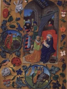 Lisää Ms 17280 fol.197b Adoration of the Magi, Flanderin Hours-kirjasta, Bruggesta (vellum) tekijältä Flemish School