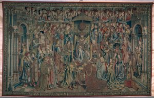Batseba tervetuloa hoviin, Daavidin ja Batseban kuvakudos, n. 1510-1515 tekijältä Flemish School