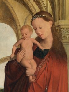 Madonnan yksityiskohta Petrus Wijtsin kanssa (öljy paneelissa) tekijältä Flemish School