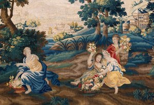 Flanderin kuvakudos. 1700-luvun loppu. Kirkon omaisuus Sint-Walburgakerk Oudenaarde (Dekenij van de Sint-Walburga). tekijältä Flemish School