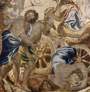 Flanderin kuvakudos. Sarja Eukaristian apotheosis. Kirkon voitto (Triunfo de la Iglesia). Mallisarjakuva on kopioitu Rubensin alkuperäisestä. Brysselin valmistus. Valmistaja Frans van den Hecke. 1700-luvun puoliväli. Kangas Silkki ja villa, 7/8 loimi tekijältä Flemish School