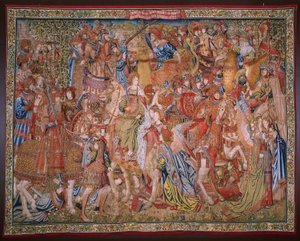 Flanderin kuvakudos. Sarja Moralities: Kunniamerkkien hyve (De deugd van de Honores, The Virtue of honors). Noin 1520. tekijältä Flemish School