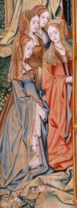 Flanderin kuvakudos. Sarja Daavidin ja Batseban historia. Daavidin ja Batseban avioliitto (Casamiento de David y Betsabé). Sarjan toinen paneeli. Nimetön malli. Valmistus tuntematon, Bryssel. 1505. Kangas Kulta, silkki ja villa. tekijältä Flemish School