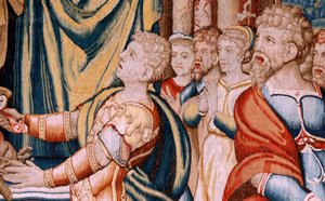 Flanderin kuvakudos. Sarja Hannibalin historia. Hannibalin vala (Juramento de Aníbal). Ensimmäinen kuvakudos sarjassa. Sarjakuvat anonyymi Hollannin mestari. Brysselin valmistus, työpaja. Noin 1570. Kangas Villa ja silkki, 6,5/7 loimi/cm. Koko 34 tekijältä Flemish School