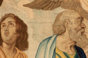 Flanderin kuvakudos. Sarja Eukaristian voitto. Neljä evankelistaa (Los cuatro evangelistas). Sarjan yhdestoista kuvakudos. Malli Peter Paul Rubens. 1626-1628. Valmistus Jan II Raes, Hans Vervoert, Jacques Fobert, Bryssel tekijältä Flemish School