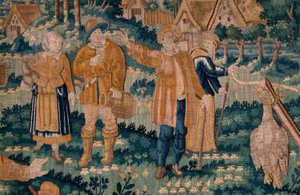 Flanderin kuvakudos. Hanhi peli. Oudenaarden ateljee. 341x395 cm. Lasku (83058)-7 / 0008. 1600-luku. tekijältä Flemish School