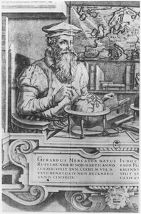 Gerard Mercator (1512-94) kaiverrettu sisällytettäväksi Mercator- ja Hondius-atlassarjaan tekijältä Flemish School