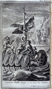 Kuinka Ulysses pakeni sireenin äänestä. Kuvitus kirjaan XII Homeroksen Odysseiasta, Odysseiassa, julkaistu Amsterdamissa vuonna 1731, Collection privee Milan. tekijältä Flemish School